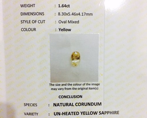 1.64 Cts Unheated Yellow Sapphire IF Certified Vivid Ceylon yellow Sapphire