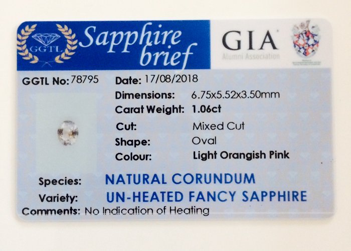 1.06 Cts Natural Unheated fancy Sapphire Certified Vivid Sapphire