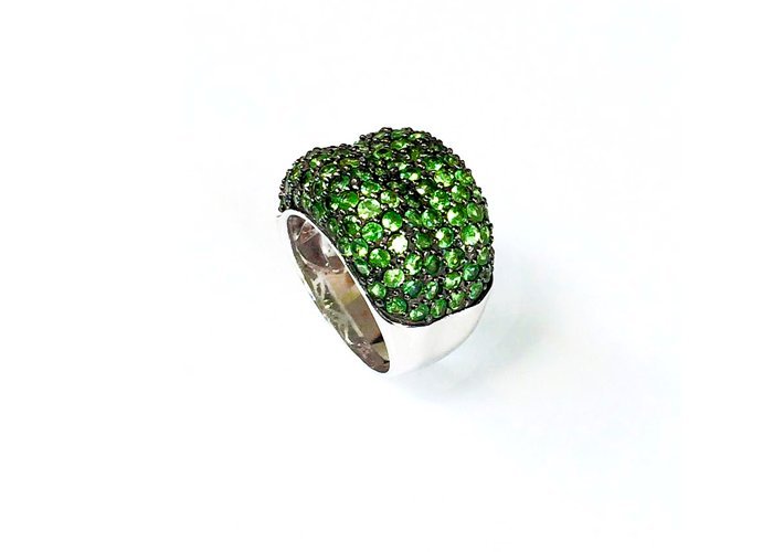 Natural Greene Tavorite Silver Ring