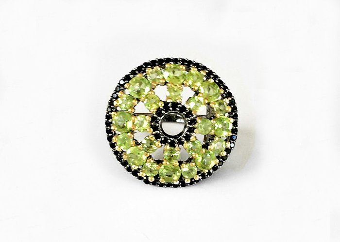 Natural Peridot and Black Spinel Silver Ring with Black Rhodium Plated
