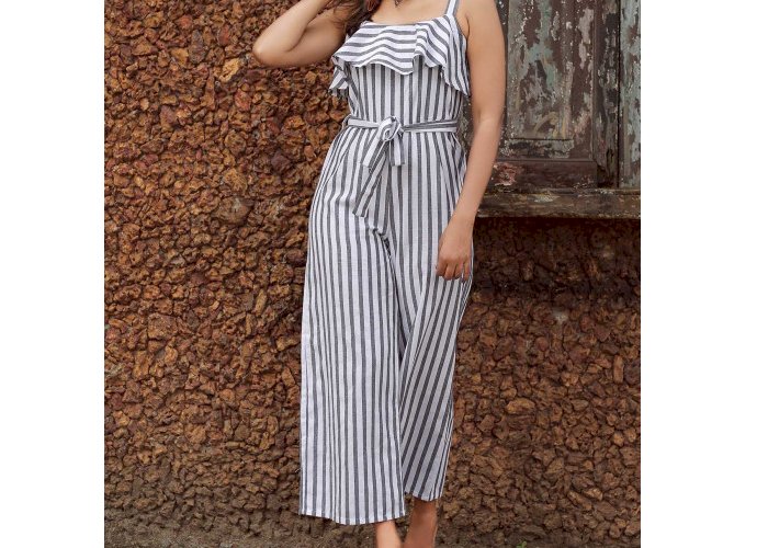 WHITE & BLACK STRIPE JUMPSUIT