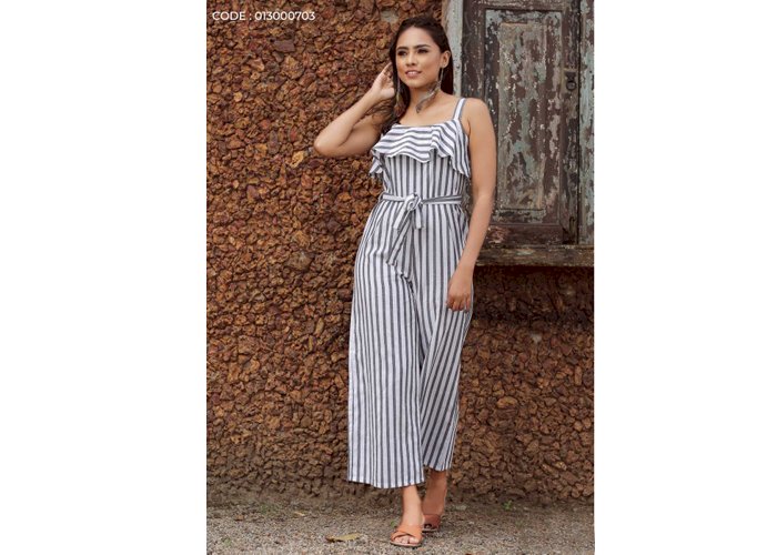 WHITE & BLACK STRIPE JUMPSUIT