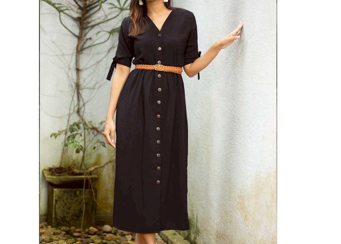 FANCY V NECK MIDI DRESS