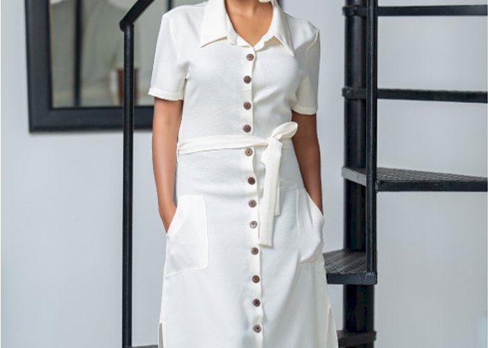 SHIRT COLLAR DOUBLE POCKET DRESS