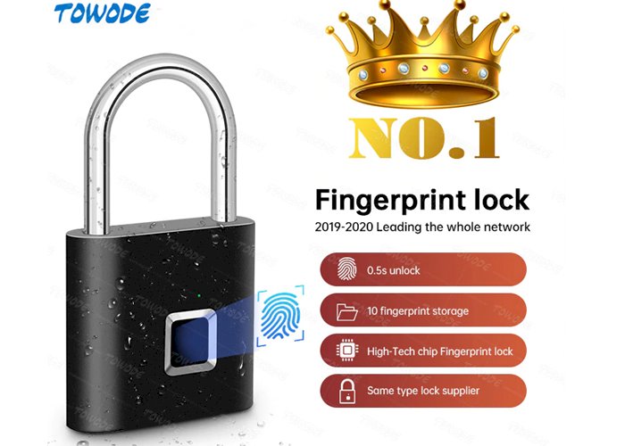 Towode 1/2Pcs Keyless USB Rechargeable Door Lock Fingerprint Smart Padlock Quick Unlock Zinc alloy Metal Self Developing Chip