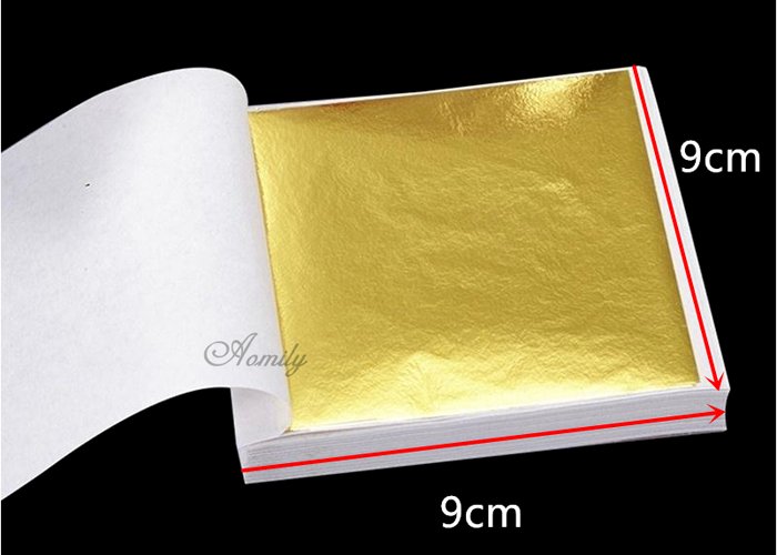 Aomily 9x9cm 100 sheets/ K Gold Leaf for Gilding Furniture Lines Wall Crafts Handicrafts Gilding Decoration