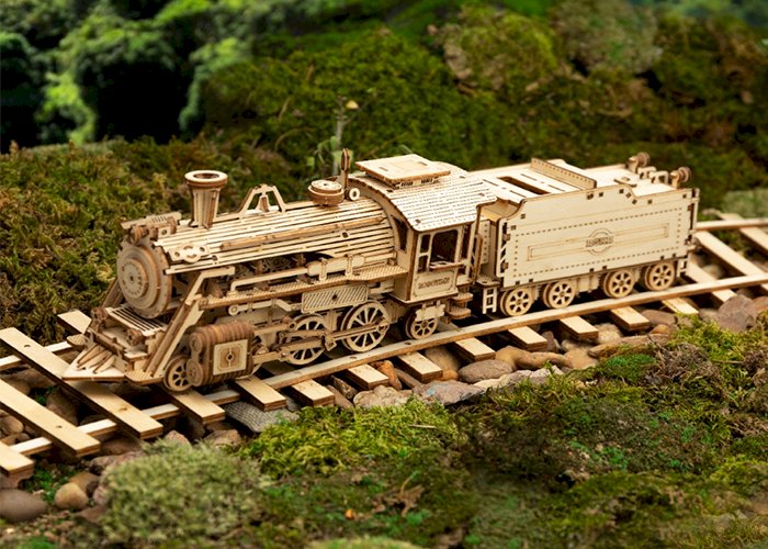 Robotime Rokr DIY 308pcs Laser Cutting Movable Steam Train Wooden Model Building Kits Assembly Toy Gift for Children Adult MC501