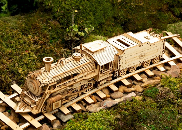 Robotime Rokr DIY 308pcs Laser Cutting Movable Steam Train Wooden Model Building Kits Assembly Toy Gift for Children Adult MC501