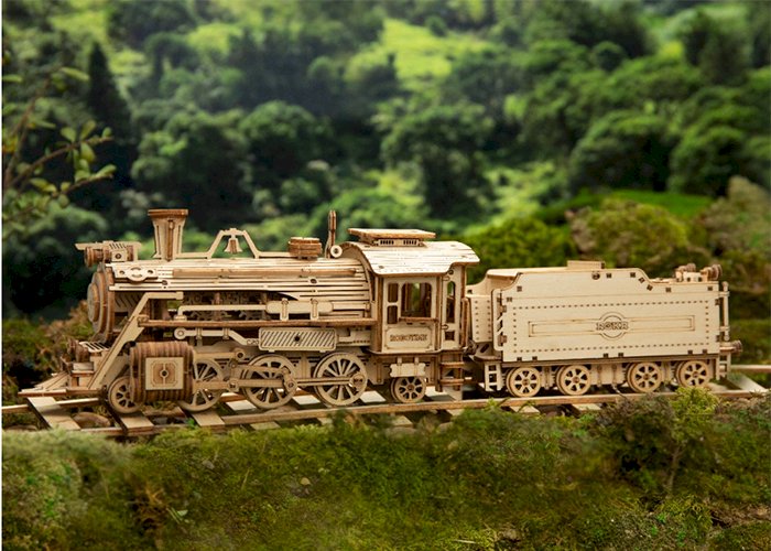 Robotime Rokr DIY 308pcs Laser Cutting Movable Steam Train Wooden Model Building Kits Assembly Toy Gift for Children Adult MC501