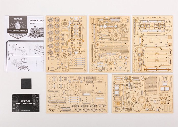 Robotime Rokr DIY 308pcs Laser Cutting Movable Steam Train Wooden Model Building Kits Assembly Toy Gift for Children Adult MC501