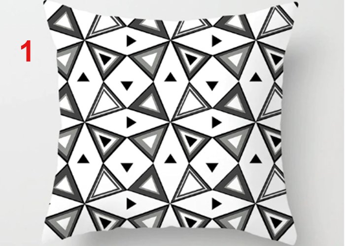 Geometric Cushion Cover Black and White Polyester Throw Pillow Case Striped Dotted Grid Triangular Geometric Art Cushion Cover