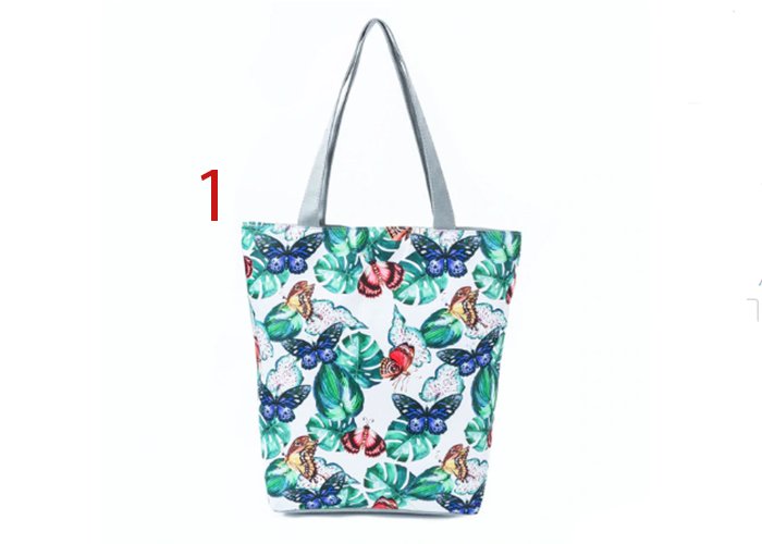 Summer Green Leaf Printed Women Handbag Foldable & Reusable Beach Bag Large Capacity Canvas Travel Bag For Female