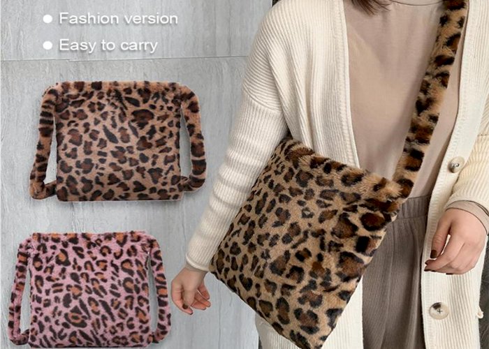 HOT Leopard Plush Shoulder Bags for Women's Autumn And Winter Fashion ladies Vintage Handbags women Large Capacity Messenger Bag