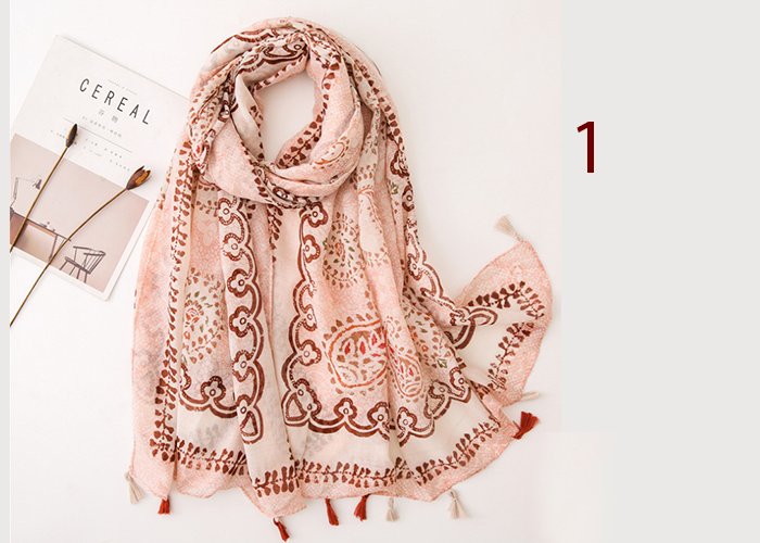 Women Spring Cotton Tassel Shawl Floral Voile Korean Style Long Pashmina Wrap Thin Sun Protection Summer Soft Scarf