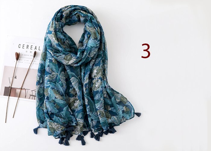 Women Spring Cotton Tassel Shawl Floral Voile Korean Style Long Pashmina Wrap Thin Sun Protection Summer Soft Scarf