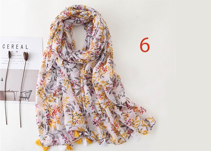 Women Spring Cotton Tassel Shawl Floral Voile Korean Style Long Pashmina Wrap Thin Sun Protection Summer Soft Scarf