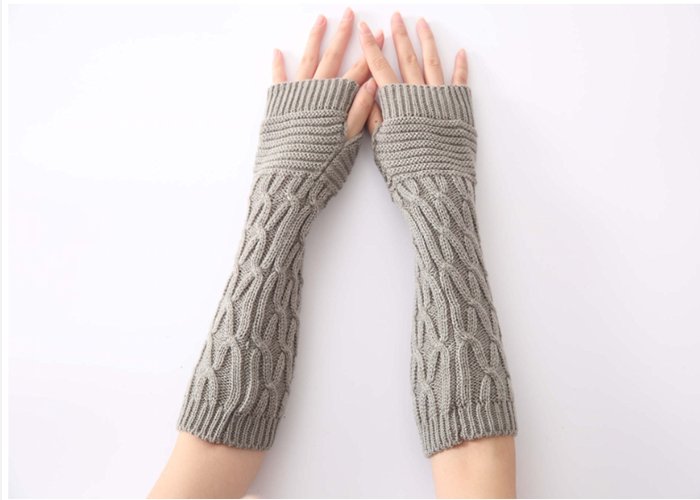 Women Fingerless Mittens Stripe Twist Solid Color Warm Knitted Long Glove Autumn Winter Arm Sleeves Wrist Protector 30cm