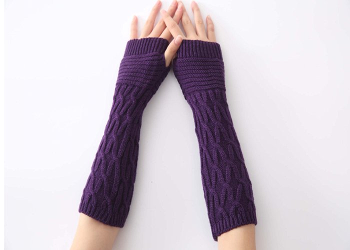 Women Fingerless Mittens Stripe Twist Solid Color Warm Knitted Long Glove Autumn Winter Arm Sleeves Wrist Protector 30cm