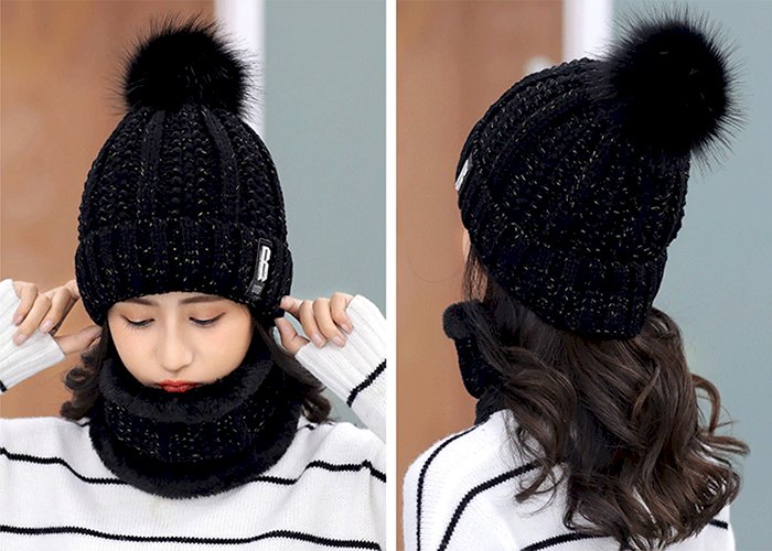 Winter knitted Beanies Hats Women Thick Warm Beanie Skullies Hat Female knit Letter Bonnet Beanie Caps Outdoor Riding Sets