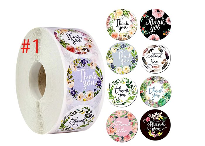 500pcs/roll Round Floral Thank You Stickers Scrapbooking For Package Seal Labels Custom Sticker Decoration Wedding Sticker