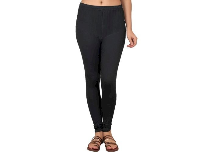 Lovely India Fashion Full Stretchable Solid Regular Shining Leggings for Women and Girls Colour Black