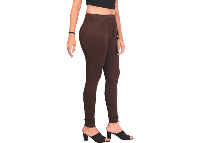Lovely India Fashion Full Stretchable Solid Regular Shining Leggings for Women and Girls Colour Brown