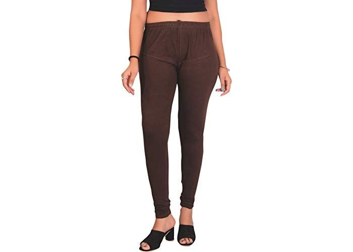 Lovely India Fashion Full Stretchable Solid Regular Shining Leggings for Women and Girls Colour Brown