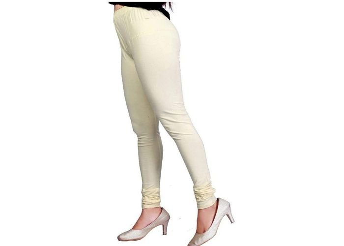 Lovely India Fashion Full Stretchable Solid Regular Shining Leggings for Women and Girls Colour Cream