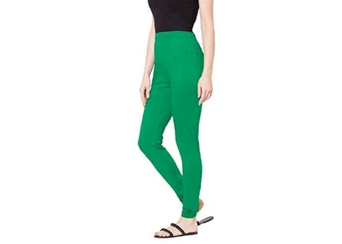 Lovely India Fashion Full Stretchable Solid Regular Shining Leggings for Women and Girls Colour Dark Green