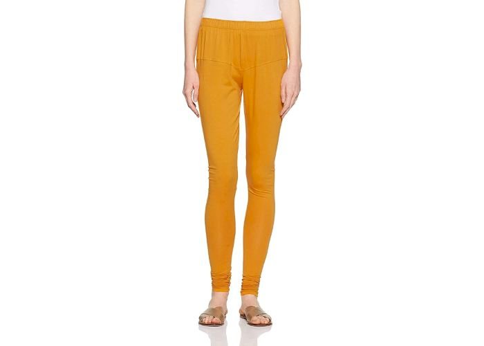 Lovely India Fashion Full Stretchable Solid Regular Shining Leggings for Women and Girls Colour Dark Mustard 