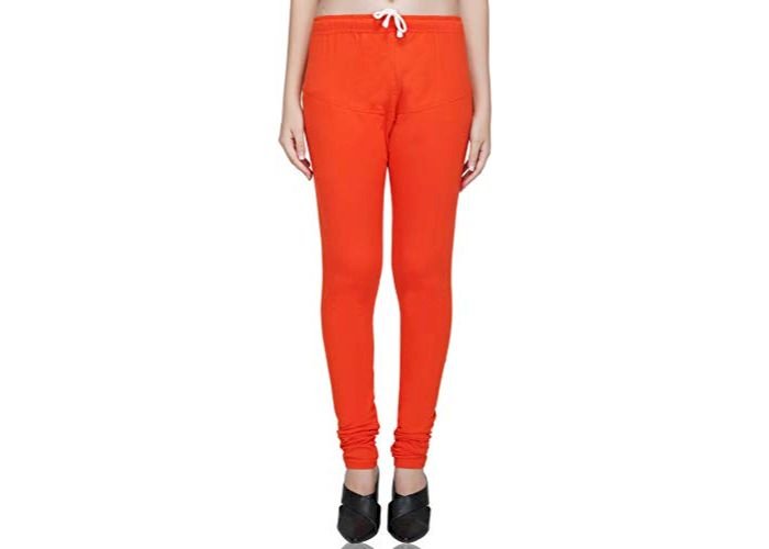 Lovely India Fashion Full Stretchable Solid Regular Shining Leggings for Women and Girls Colour Dark Orange