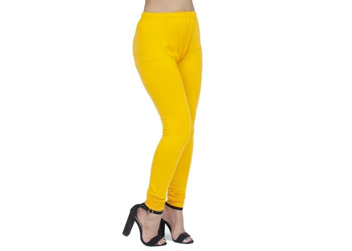 Lovely India Fashion Full Stretchable Solid Regular Shining Leggings for Women and Girls Colour Dark Yellow