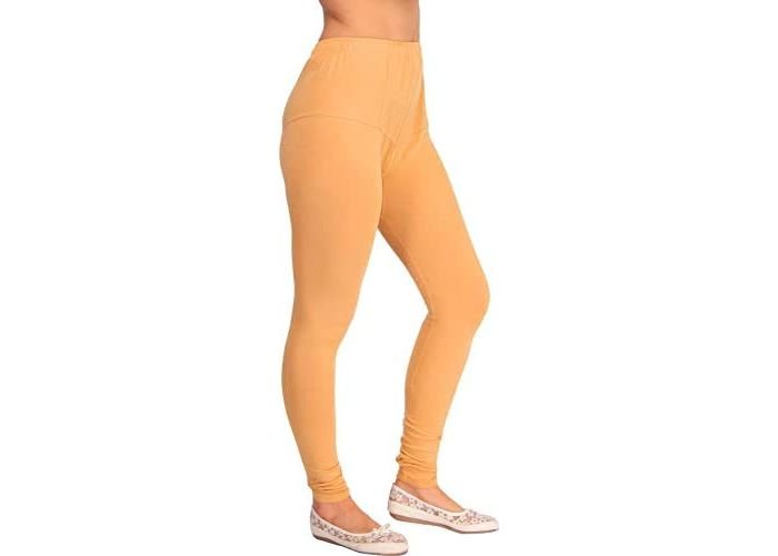 Lovely India Fashion Full Stretchable Solid Regular Shining Leggings for Women and Girls Colour Golden