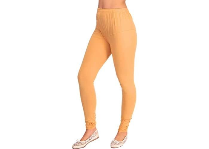 Lovely India Fashion Full Stretchable Solid Regular Shining Leggings for Women and Girls Colour Golden