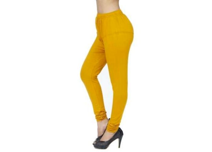 Lovely India Fashion Full Stretchable Solid Regular Shining Leggings for Women and Girls Colour Mustard