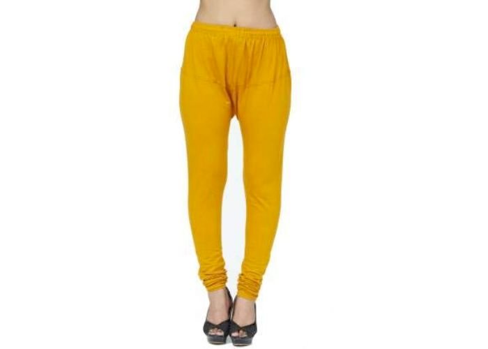 Lovely India Fashion Full Stretchable Solid Regular Shining Leggings for Women and Girls Colour Mustard