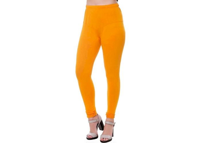 Lovely India Fashion Full Stretchable Solid Regular Shining Leggings for Women and Girls Colour Orange Yellow