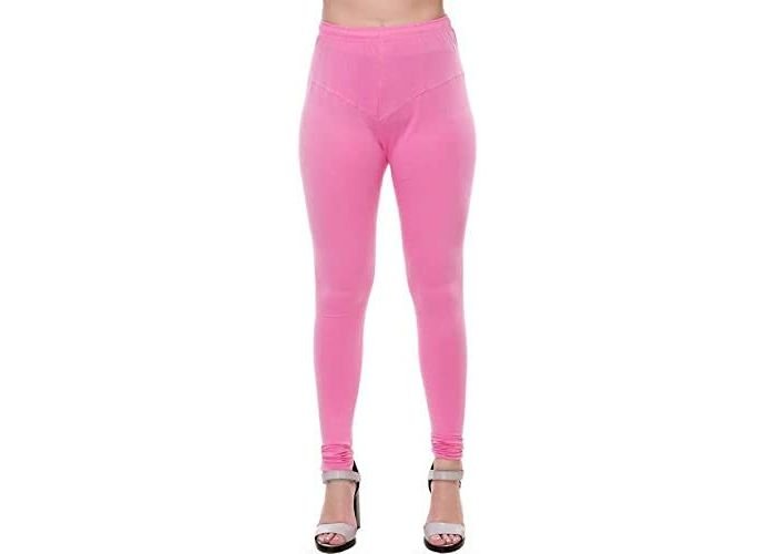 Lovely India Fashion Full Stretchable Solid Regular Shining Leggings for Women and Girls Colour Baby Pink