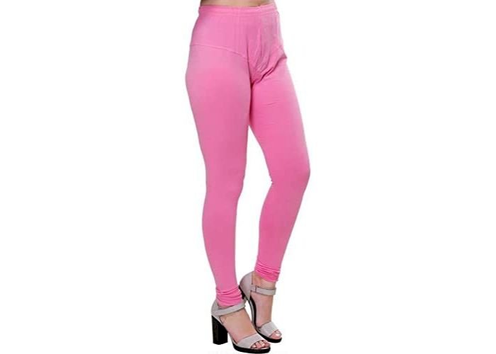 Lovely India Fashion Full Stretchable Solid Regular Shining Leggings for Women and Girls Colour Baby Pink