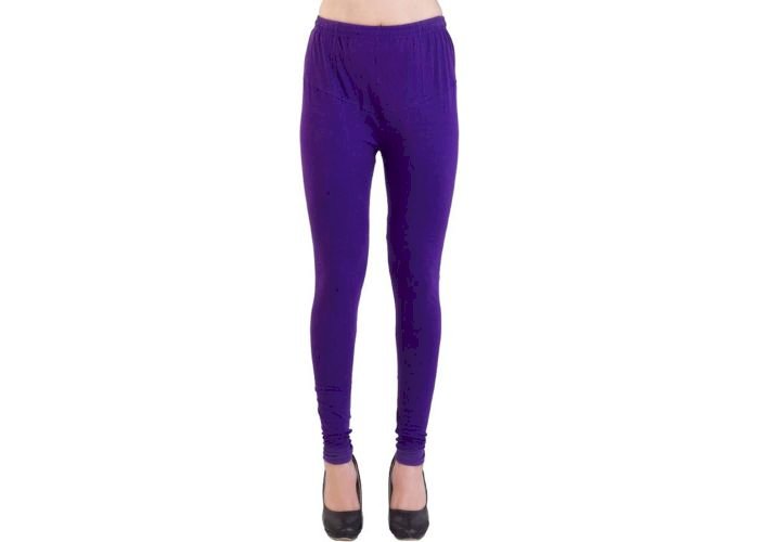 Lovely India Fashion Full Stretchable Solid Regular Shining Leggings for Women and Girls Colour Purple