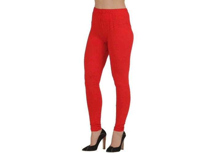 Lovely India Fashion Full Stretchable Solid Regular Shining Leggings for Women and Girls Colour Red