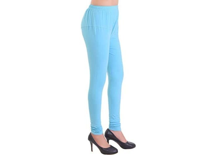 Lovely India Fashion Full Stretchable Solid Regular Shining Leggings for Women and Girls Colour Light Sky Blue