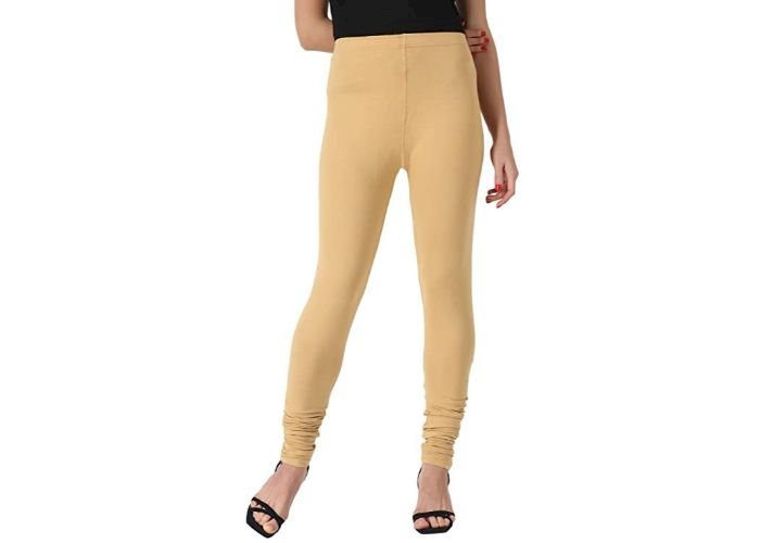 Lovely India Fashion Full Stretchable Solid Regular Shining Plain Leggings for Women and Girls Colour Beige