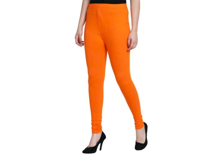 Lovely India Fashion Full Stretchable Solid Regular Shining Leggings for Women and Girls Colour Orange