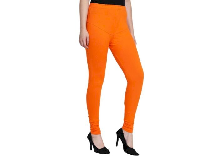 Lovely India Fashion Full Stretchable Solid Regular Shining Leggings for Women and Girls Colour Orange