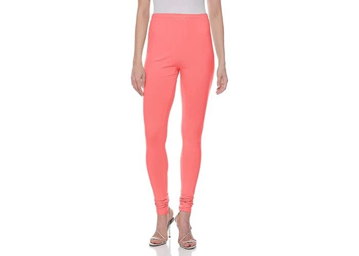 Lovely India Fashion Full Stretchable Solid Regular Shining Plain Leggings for Women and Girls Colour Peach