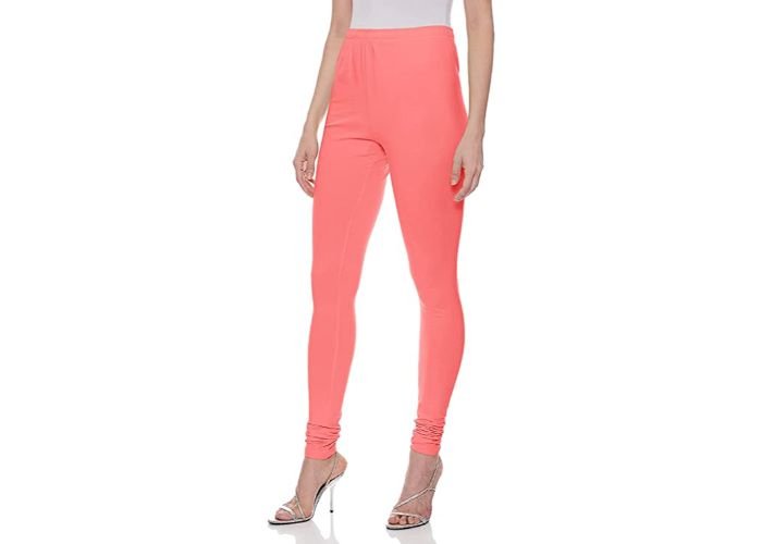 Lovely India Fashion Full Stretchable Solid Regular Shining Plain Leggings for Women and Girls Colour Peach