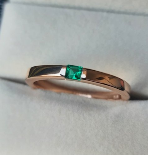 Natural Princess Cut Emerald Wedding Band, 14K Rose Gold Emerald Square Engagement Ring,Channel Set Emerald Solitaire Classic Women, Teenager Daughters Gifted Ring. 